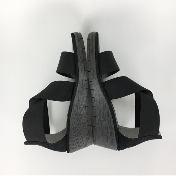 The Flexx Womens Size 6.5 Happy Daze Black Elastic Platform Wedge Sandals Shoes - Picture 7 of 9